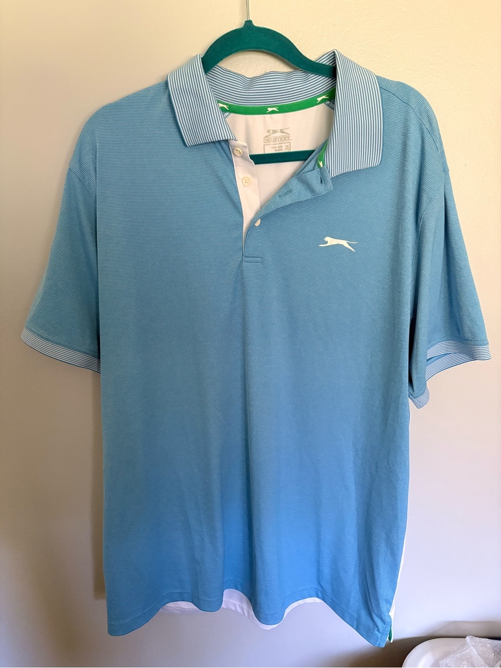 Slazenger Light Blue Polo with White Logo and Stripe-Trim Collar